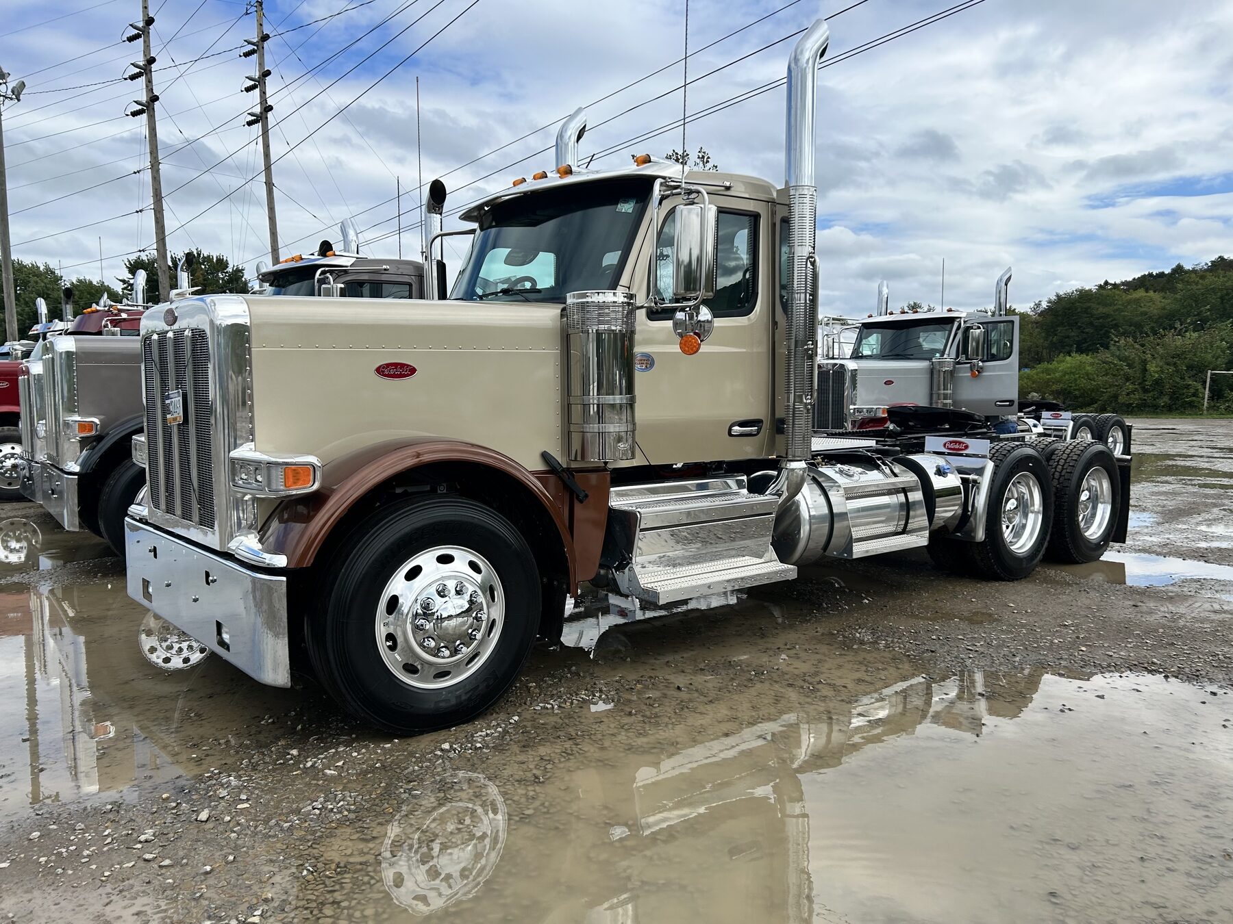 Brand new two-tone tan and brown Peterbilt day cab